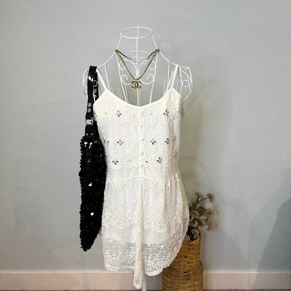 vintage y2k white & pink rhinestone lace babydoll peplum top/ mini dress - Picture 5 of 8